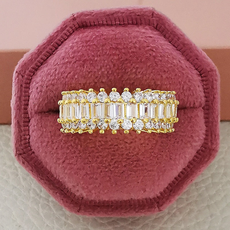 Luxury Rose Gold Silver Color Big Wheel Wedding Band Eternity Rings