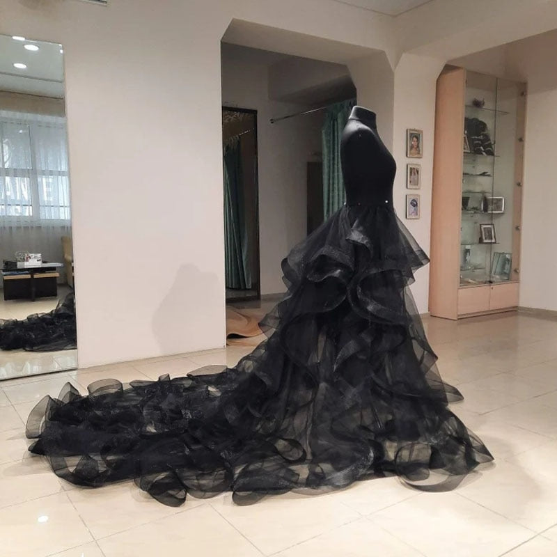 Stunning Black Ruched Oragnza Bridal Overskirt Long Detacahble Train H –  Make Me Elegant