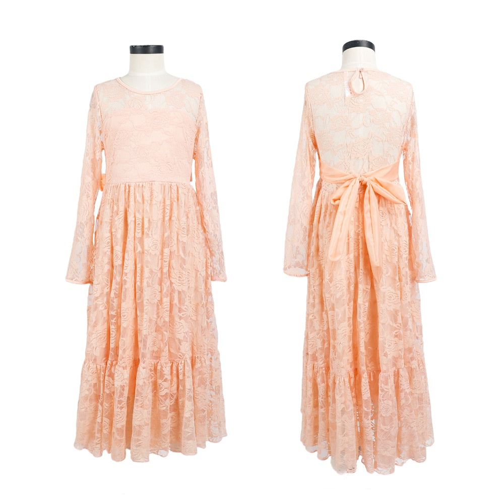 Flower Girl Dresses White Beige Long Sleeve Dress