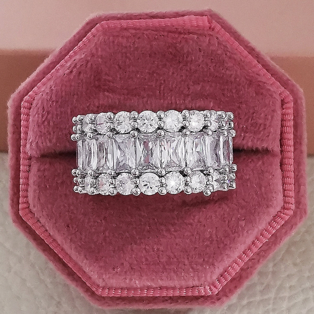 Luxury Rose Gold Silver Color Big Wheel Wedding Band Eternity Rings