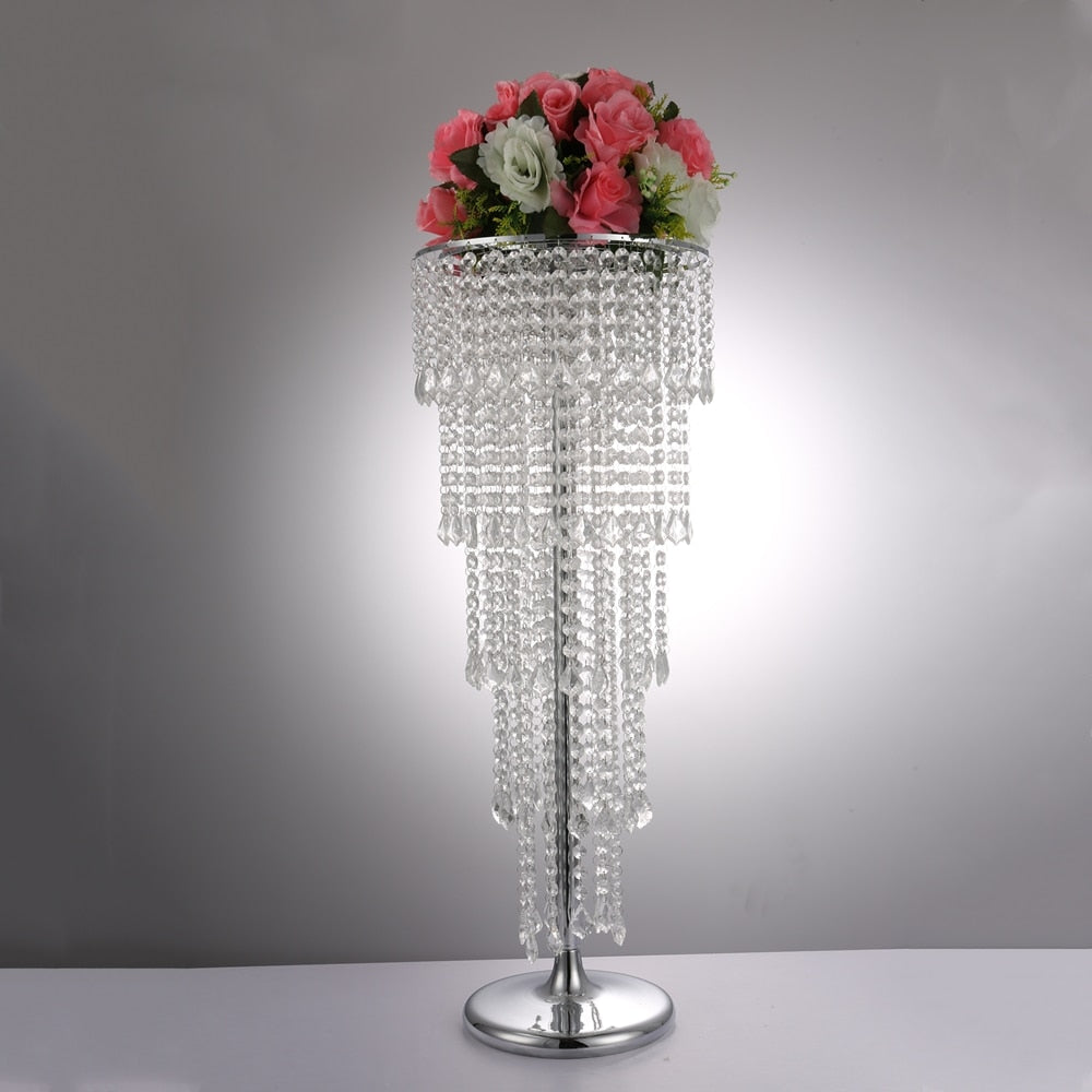 Tall Crystal Wedding Centerpiece Acrylic Flower Stand Chandelier Garlands Wedding Decoration Reception Table Decor