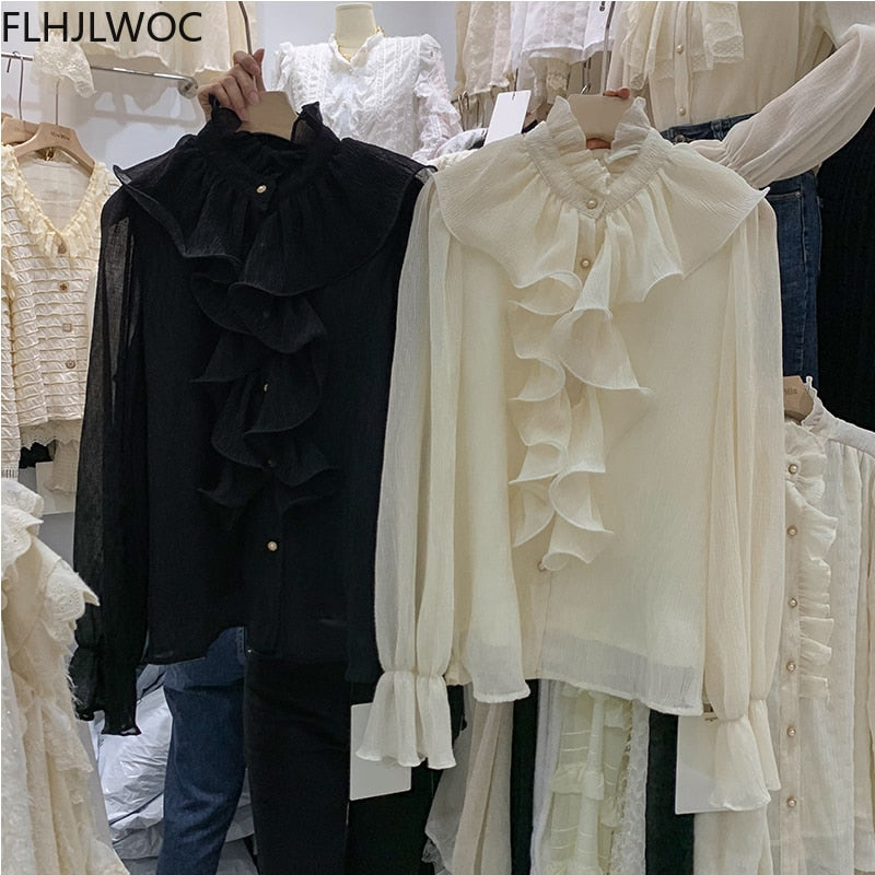 Autumn Shirt Long Sleeve Elegant With Ruffle