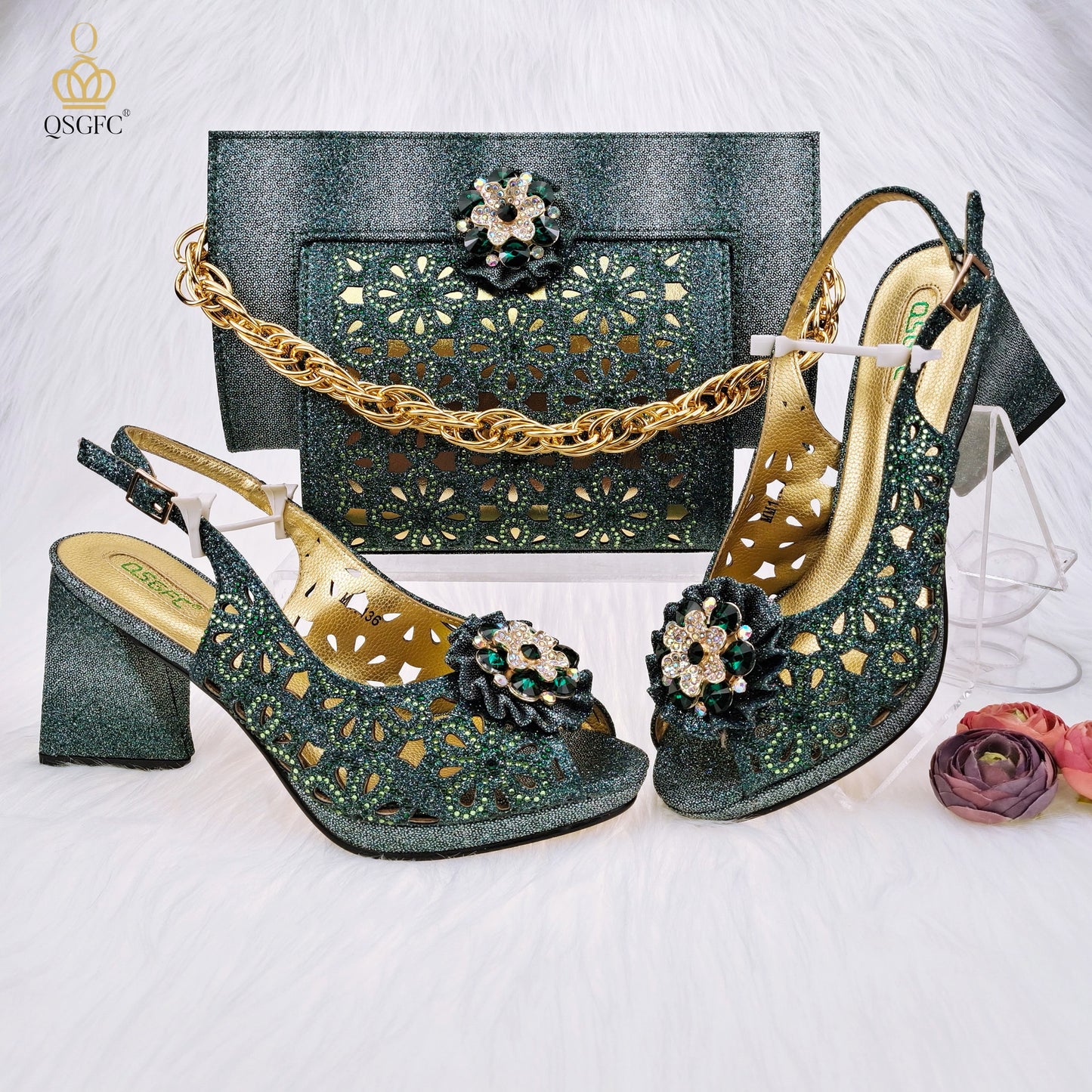 Rhinestone Flower Decor Pumps High Heels Shoes