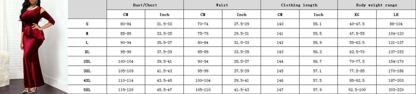 Off Shoulder Patchwork Peplum Ruffles Bodycon Dress Red Retro Velvet Mermaid Dress Long Maxi Dress