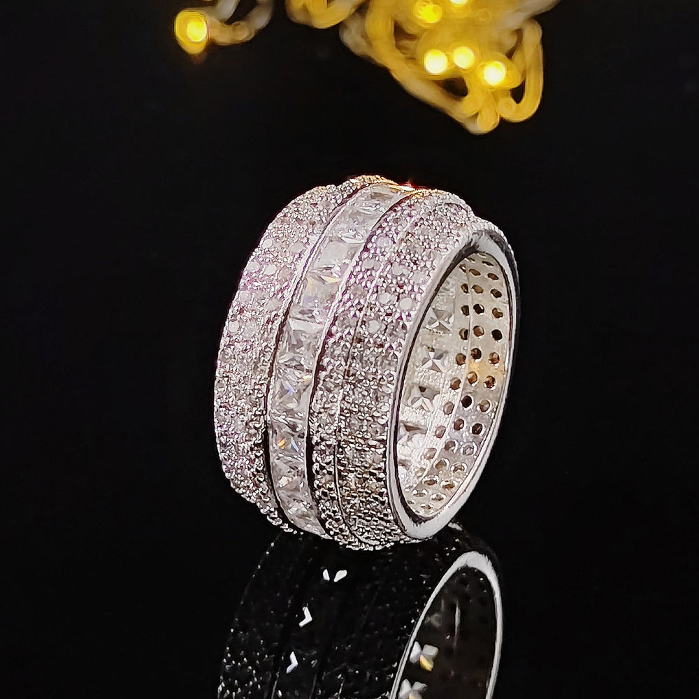Luxury Rose Gold Silver Color Big Wheel Wedding Band Eternity Rings
