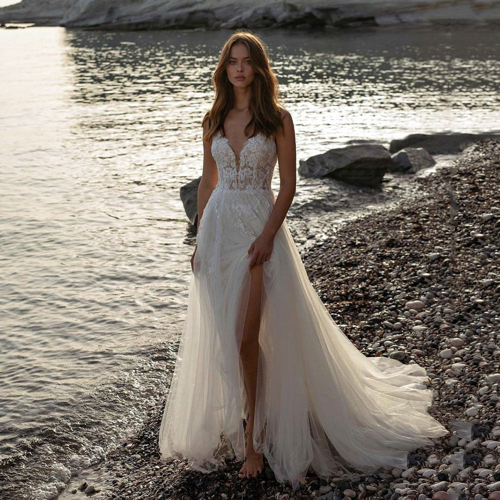 Boho Wedding Dress V Neck and Backless