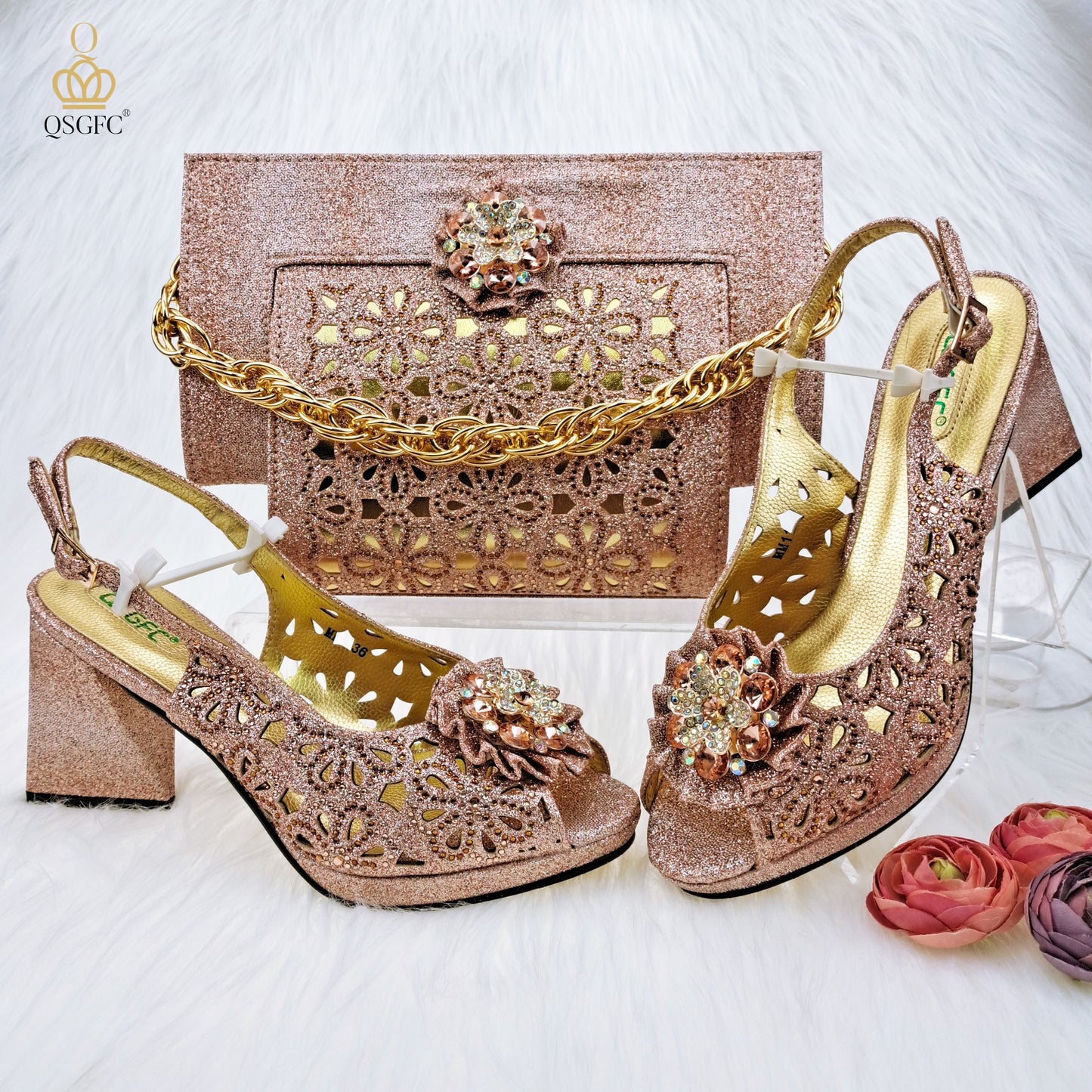 Rhinestone Flower Decor Pumps High Heels Shoes