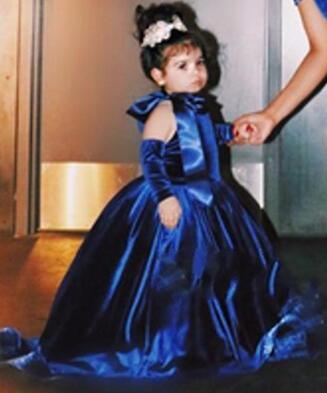 Blue Elegant Mother Daughter Evening Dress Kid Lace Ball Gown
