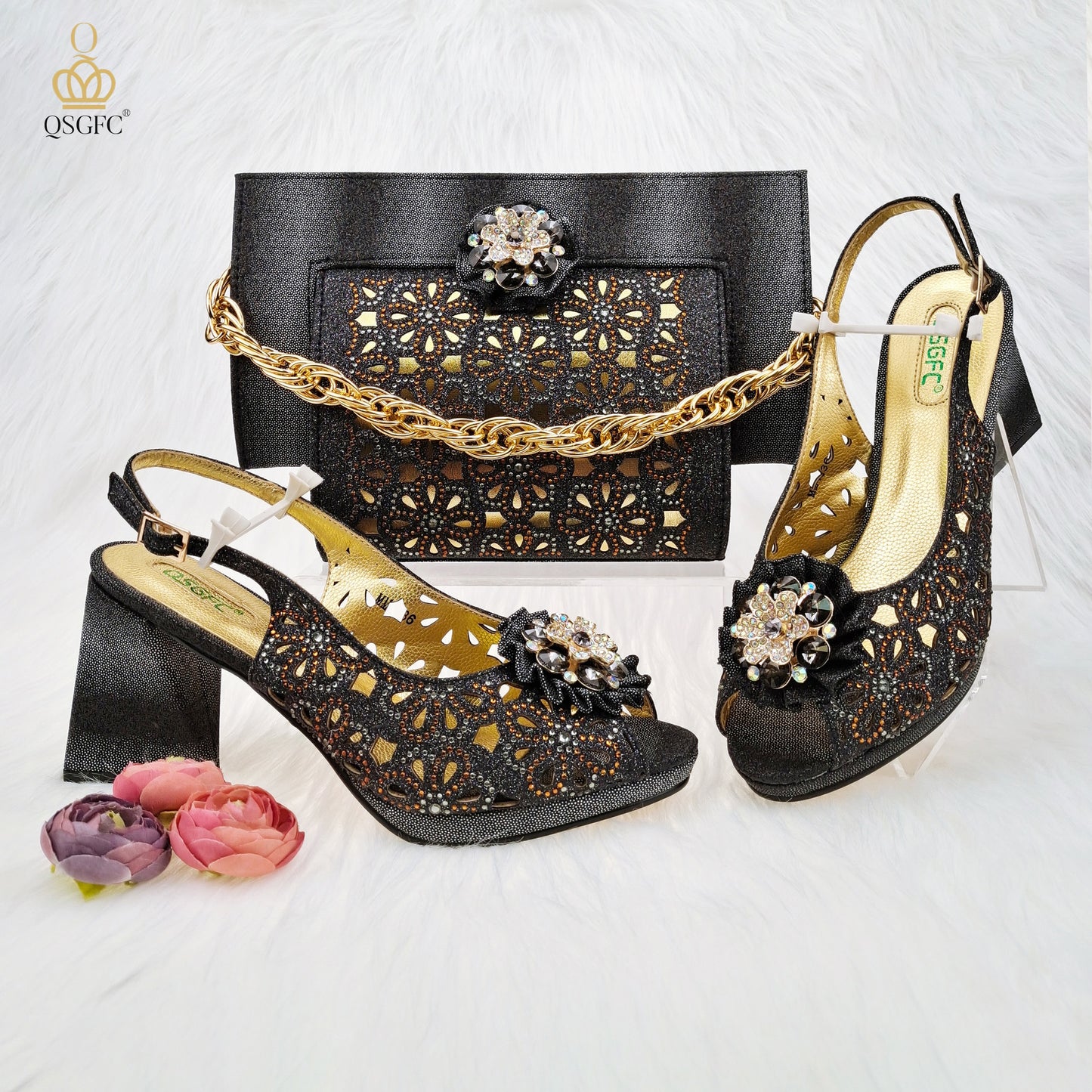 Rhinestone Flower Decor Pumps High Heels Shoes