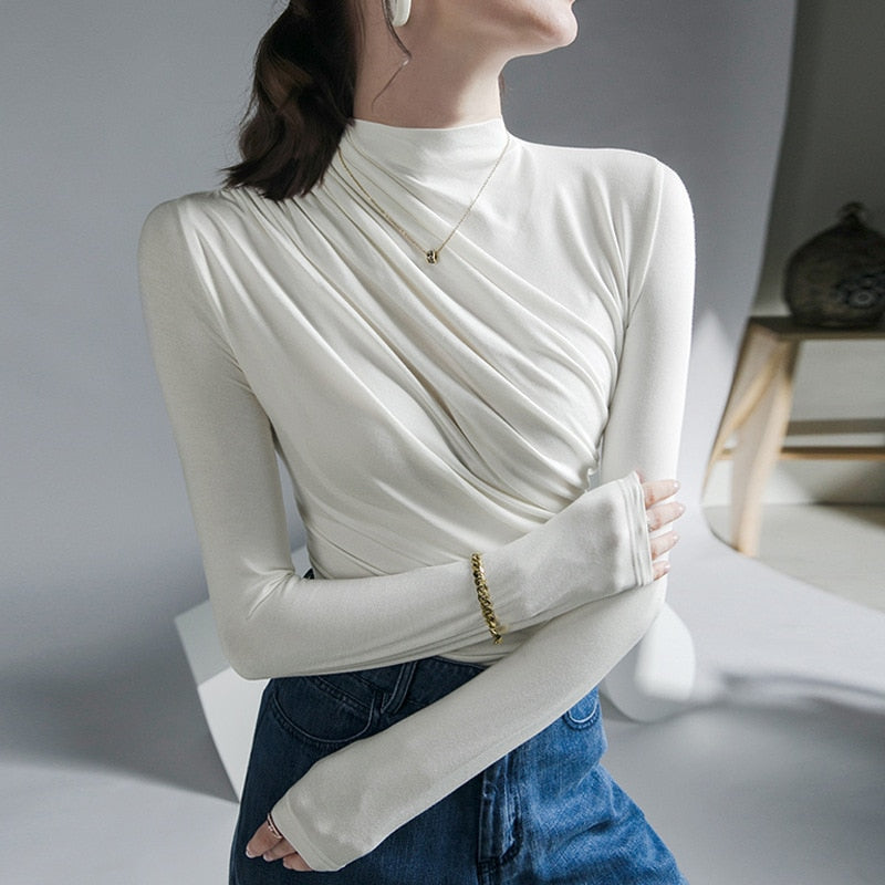 Solid Basic Long Sleeve Womens Tshirt Casual Top