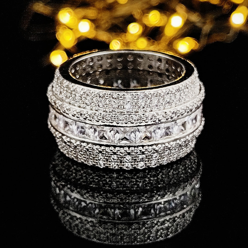 Luxury Rose Gold Silver Color Big Wheel Wedding Band Eternity Rings