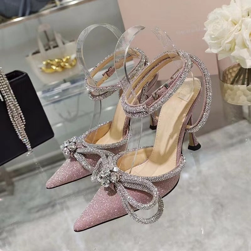 Glitter Crystal Women Pumps with Ankle strap