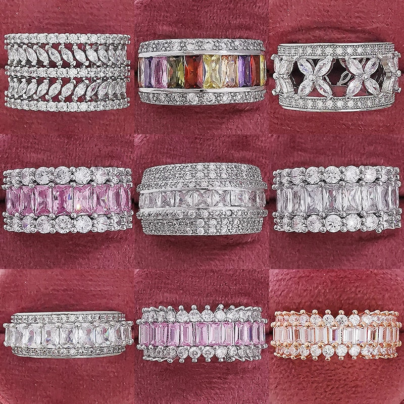 Luxury Rose Gold Silver Color Big Wheel Wedding Band Eternity Rings