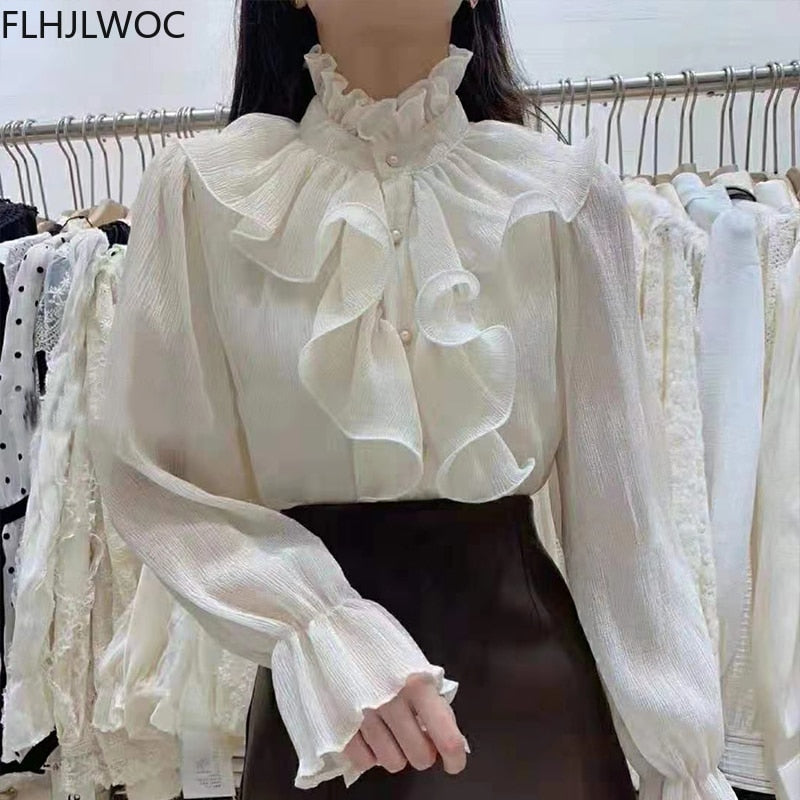 Autumn Shirt Long Sleeve Elegant With Ruffle
