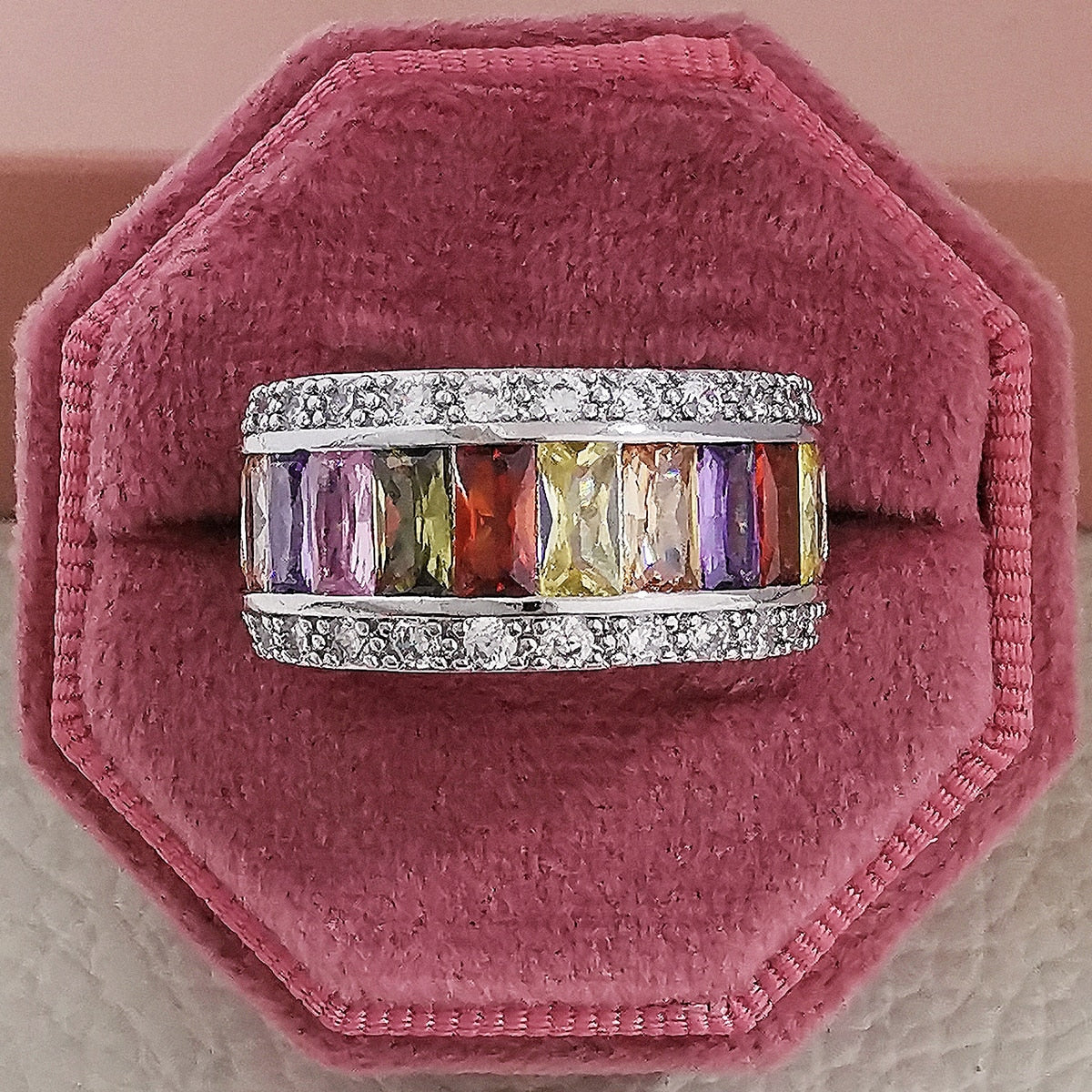 Luxury Rose Gold Silver Color Big Wheel Wedding Band Eternity Rings