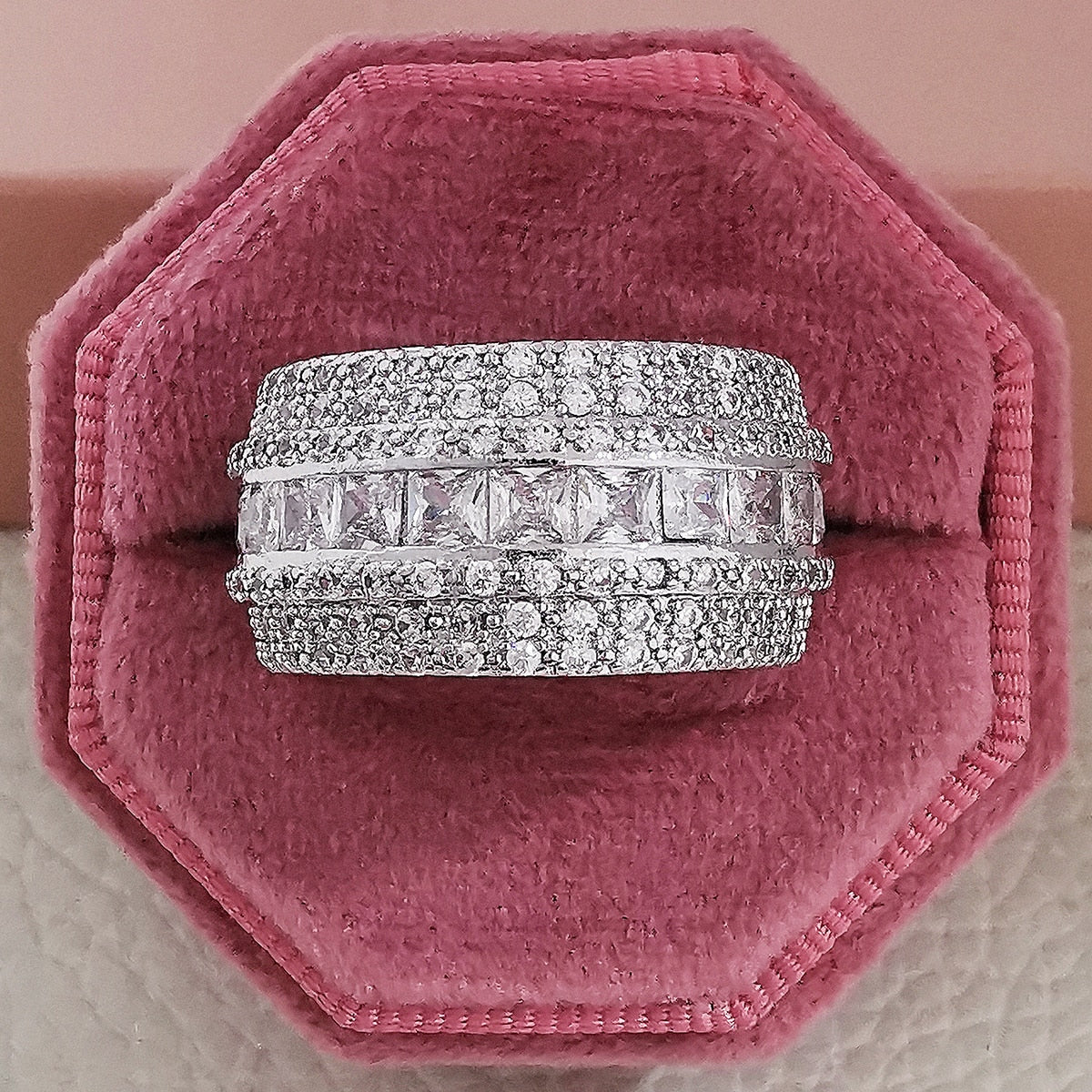 Luxury Rose Gold Silver Color Big Wheel Wedding Band Eternity Rings