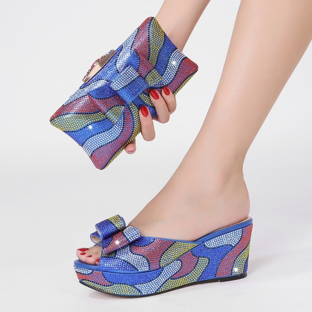 Italian design high heel party Crystal Rhinestone Shoes and hand bag