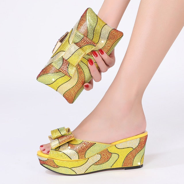 Italian design high heel party Crystal Rhinestone Shoes and hand bag