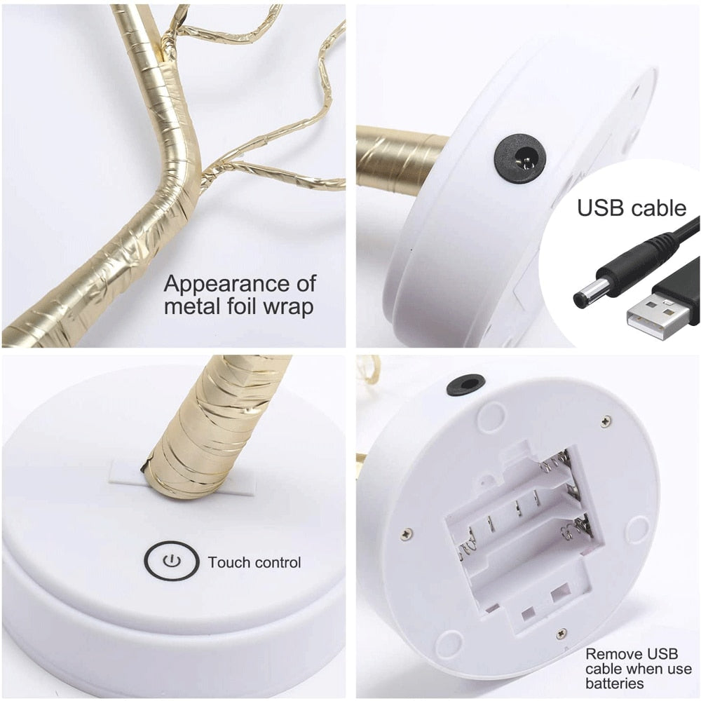 Table-Lamp Copper Wire Fairy Light Tree 108 LED USB 3D