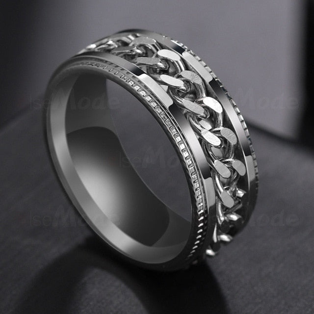 Letdiffery Cool Stainless Steel Rotatable Men Ring Spinner Chain Jewelry