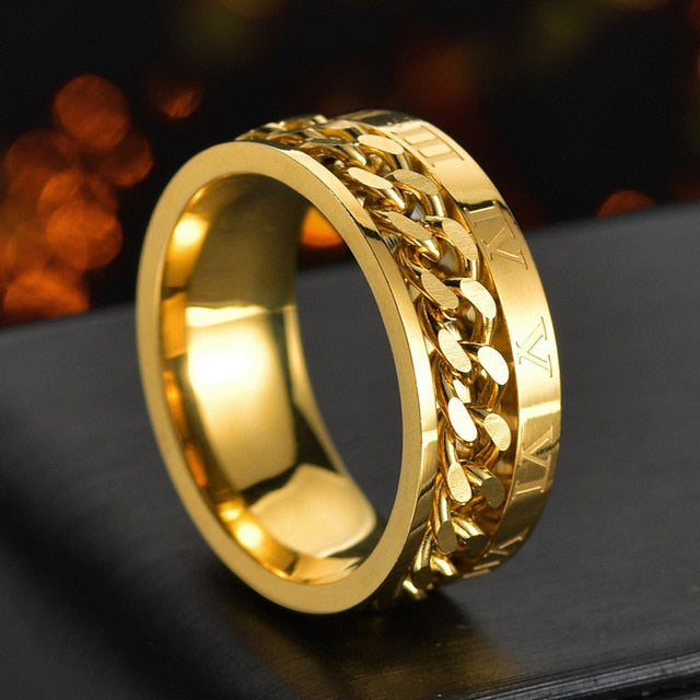 Letdiffery Cool Stainless Steel Rotatable Men Ring Spinner Chain Jewelry