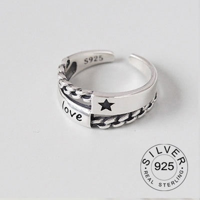 Vintage Silver Color Metal Punk Open Rings for women men