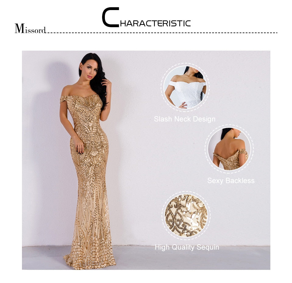 Party Dress Sequin Maxi Dress Off the Shoulder Bodycon
