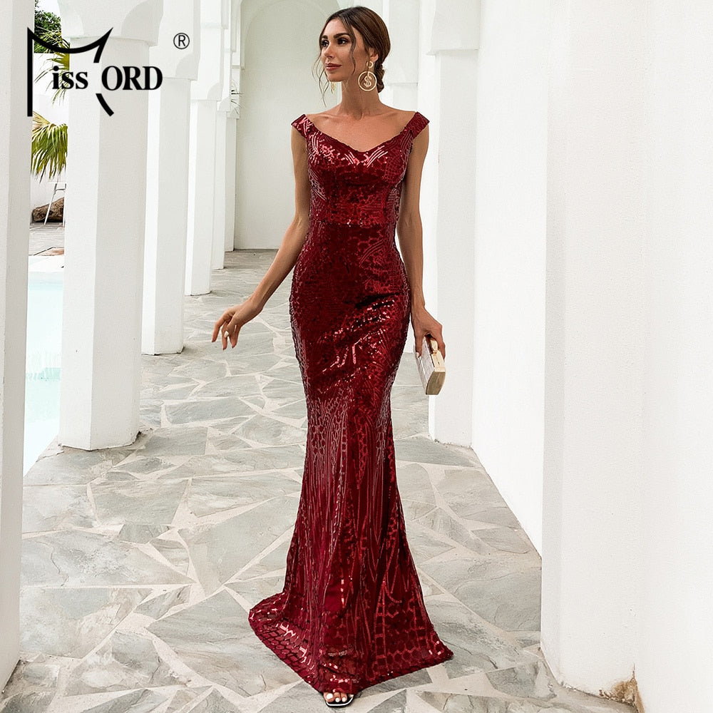 Party Dress Sequin Maxi Dress Off the Shoulder Bodycon