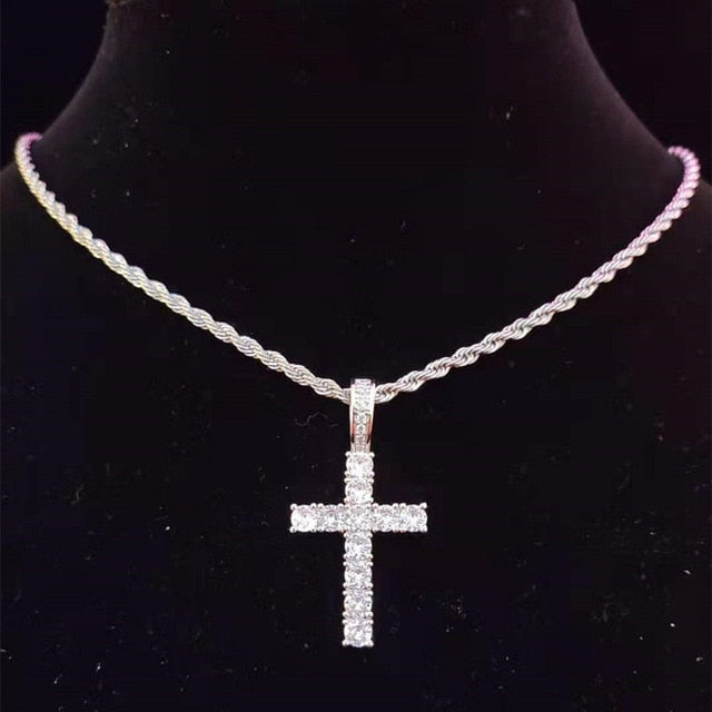 Cross Pendant Necklace with 4mm Zircon Tennis Chain Iced out Bling Necklaces Unisex