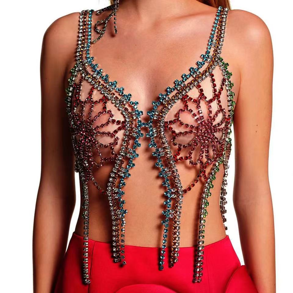 Shiny Multilayer Chest Chain Butterfly Jewellery Rhinestone Swimwear Lingerie