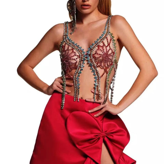 Shiny Multilayer Chest Chain Butterfly Jewellery Rhinestone Swimwear Lingerie