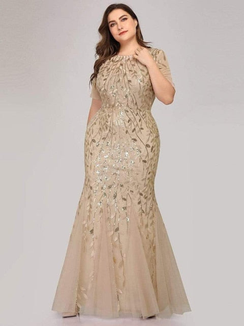 Plus Size Sequin Mesh Mermaid Slim Evening Dress