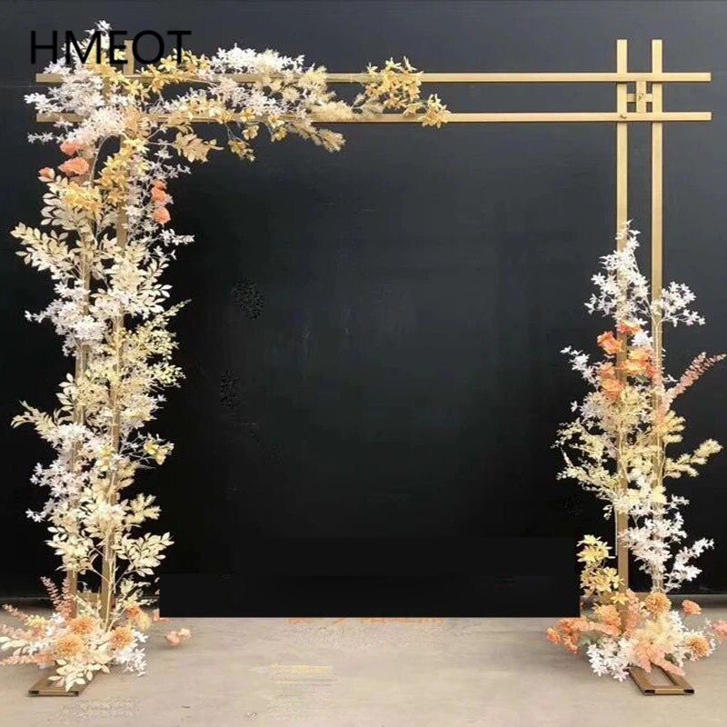 Wrought Iron Wedding Props Double Pole Square Arch Artificial Flower Stand Backdrop