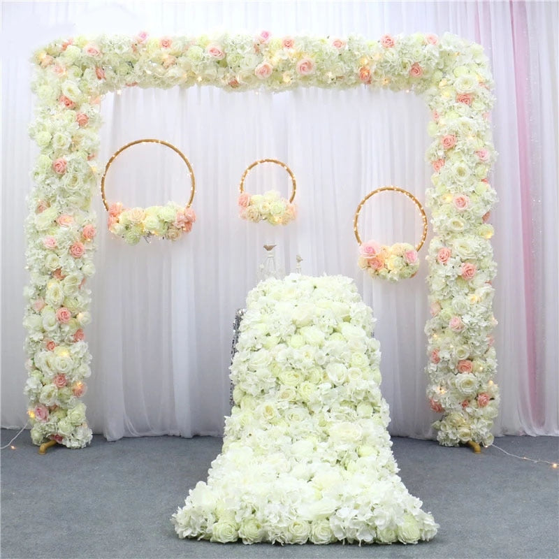 Wrought Iron Wedding Props Double Pole Square Arch Artificial Flower Stand Backdrop