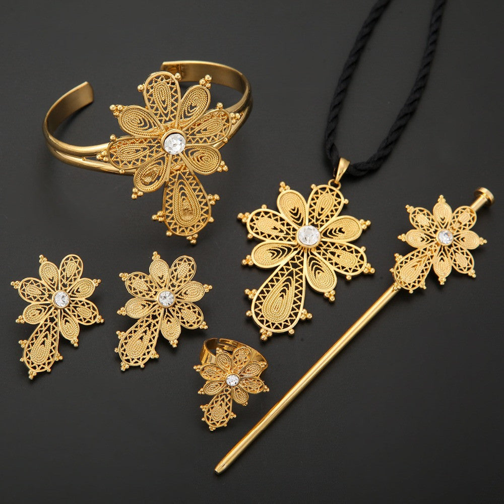 Cross Jewelry Sets 24k Gold Plated Blue Green Red Stone Cross Sets - Make Me Elegant