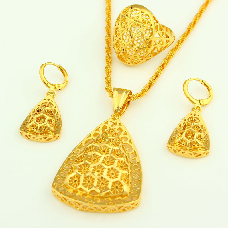 Jewelry Set Pendant /Necklace/Earring/Ring Jewelry 24K Gold Color - Make Me Elegant