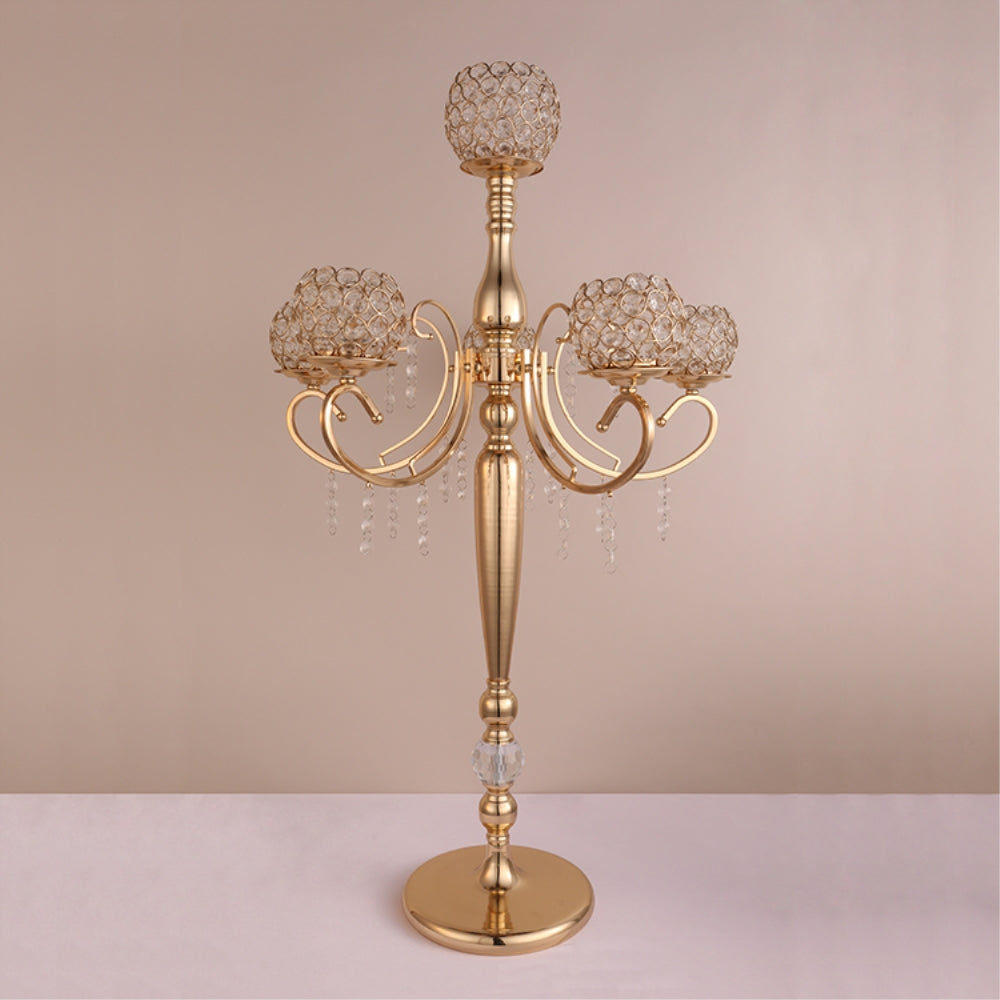 Candelabras Metal Gold Crystal Pendants 84 cm Tall 5-arms Centerpiece 10 PCS/ Lot - Make Me Elegant
