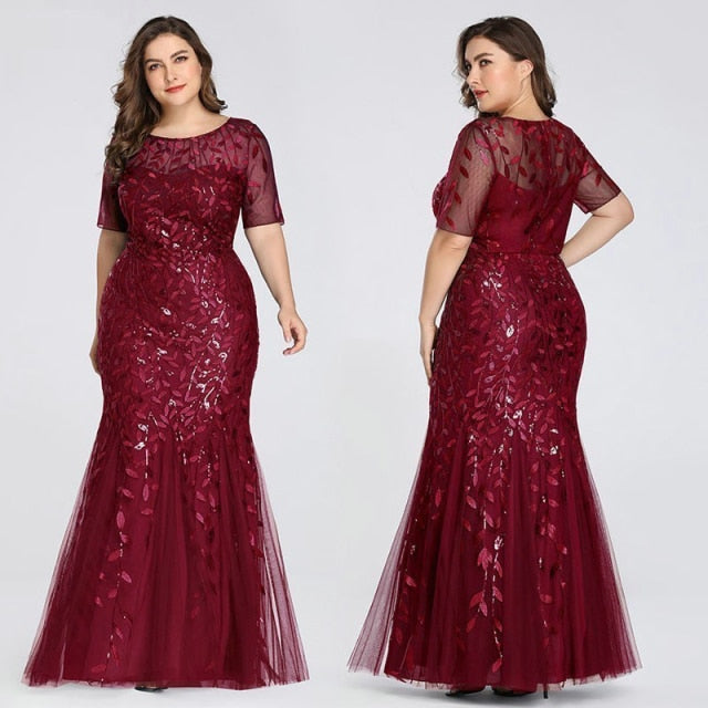 plus size red sequin long dress