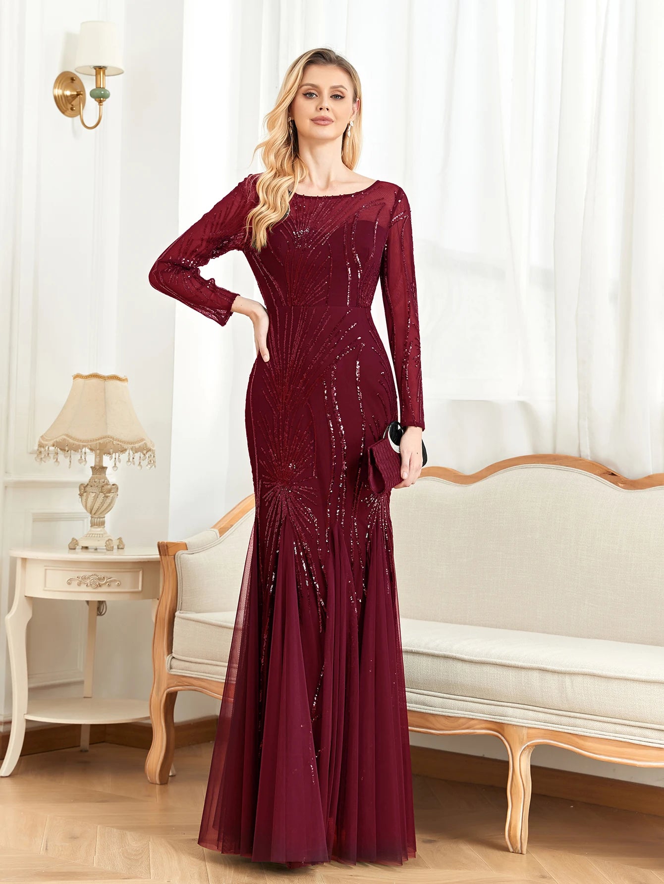 Elegant Long Sleeves Sequin Tulle Evening Dresses Make Me Elegant Elegant Long Sleeves Sequin Tulle Evening Dresses Make Me Elegant