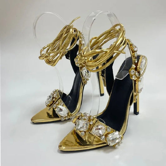 Gold crystal shoes