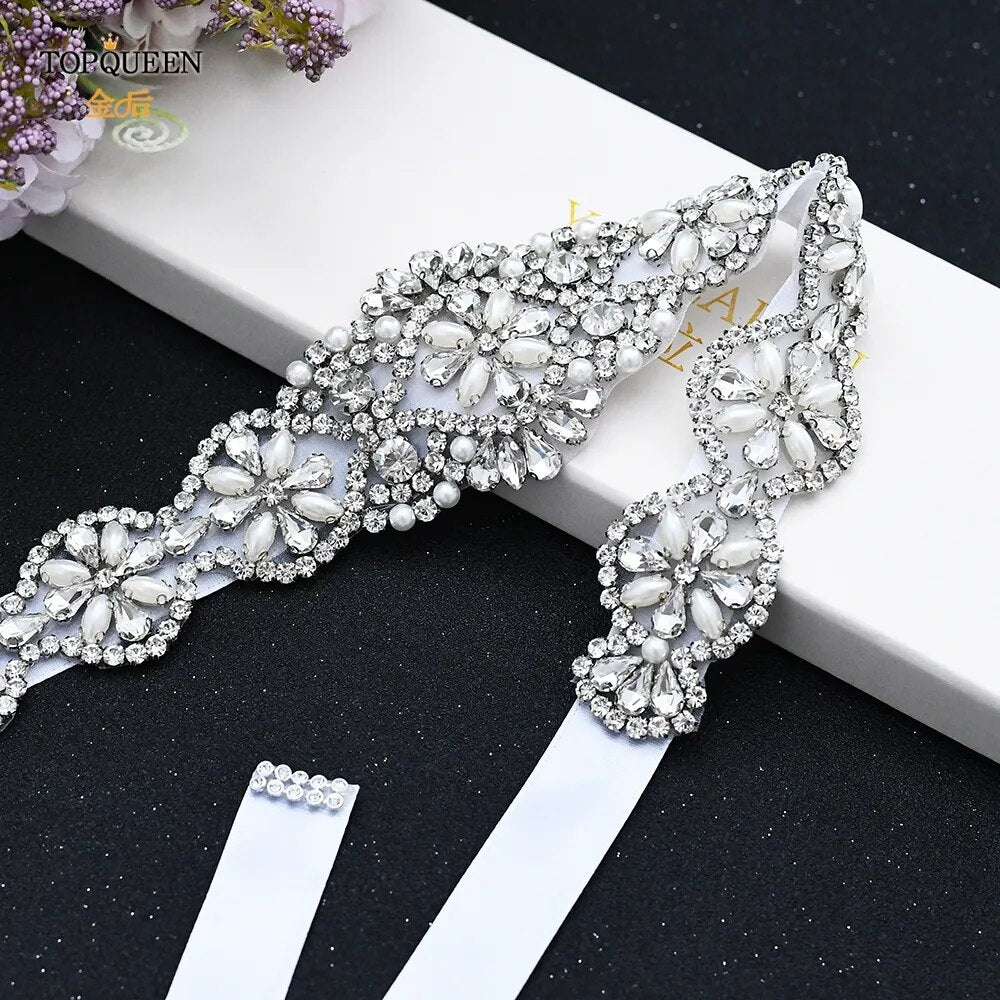 Bridal Belts Bling Wedding Jewelry Silver Rhinestone Pearl Crystal Sparkly Belts