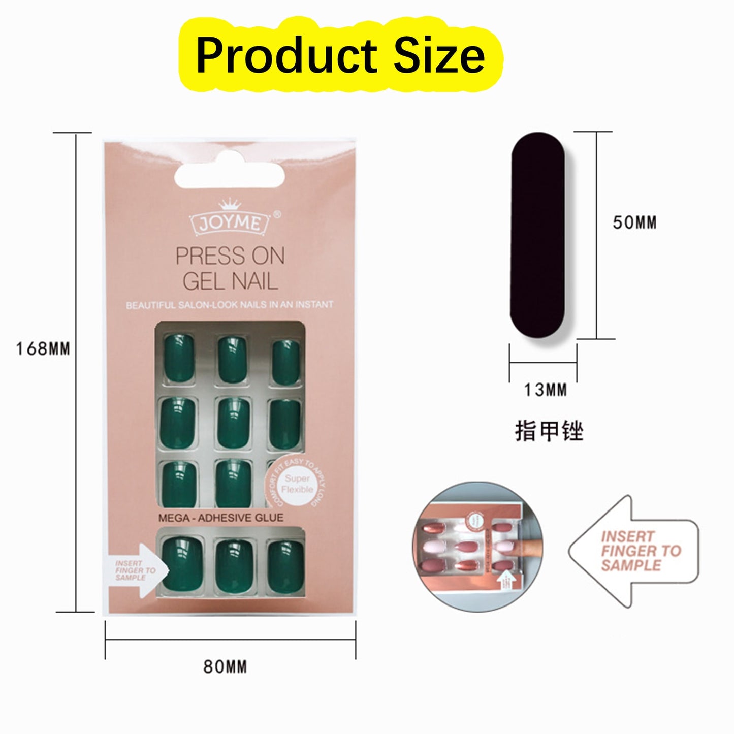 Press on Nails 24pc Nails Art Fake Nail SquareTips False Press on Coffin with Glue Stick Designs Clear Display Short Set Full