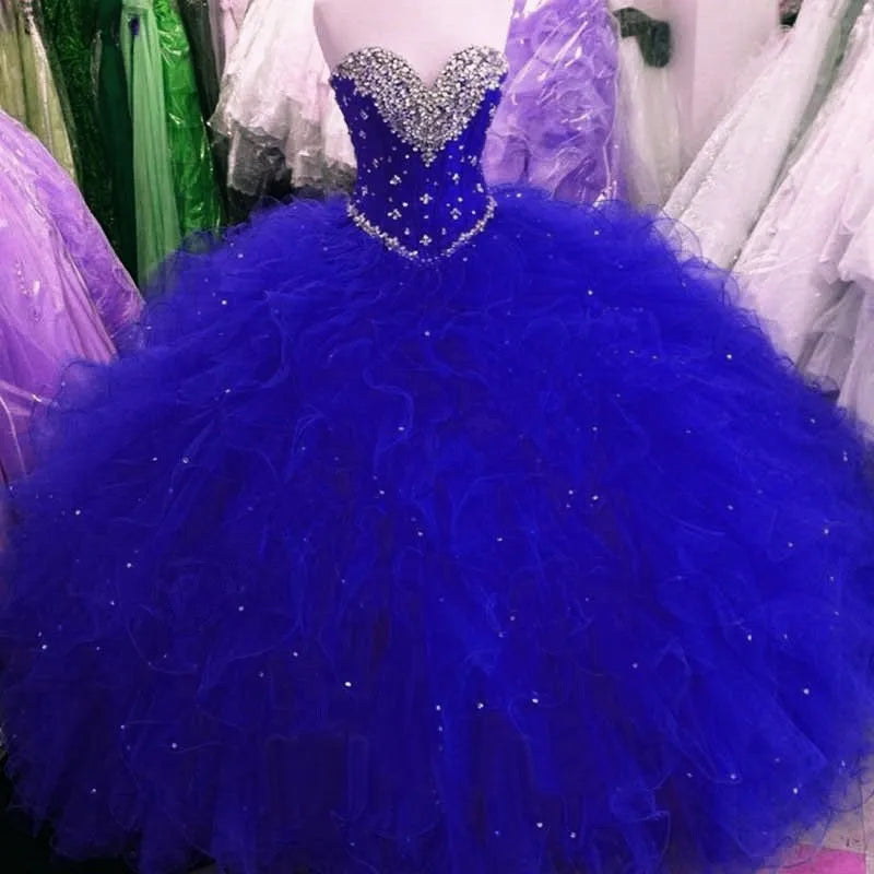 Blue Quinceanera Dresses Ball Gown Beaded Sweet 16 Dresses