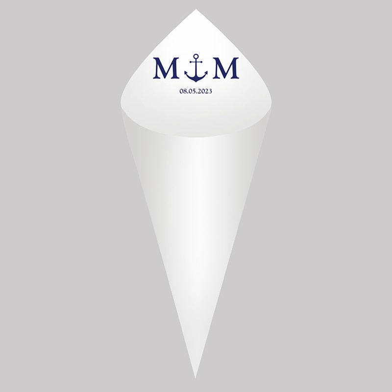Personalized Wedding Cones,White Paper Size 16x16cm ,Custom Name and Date Confetti Toss Cones for Bridal Shower Party Favors