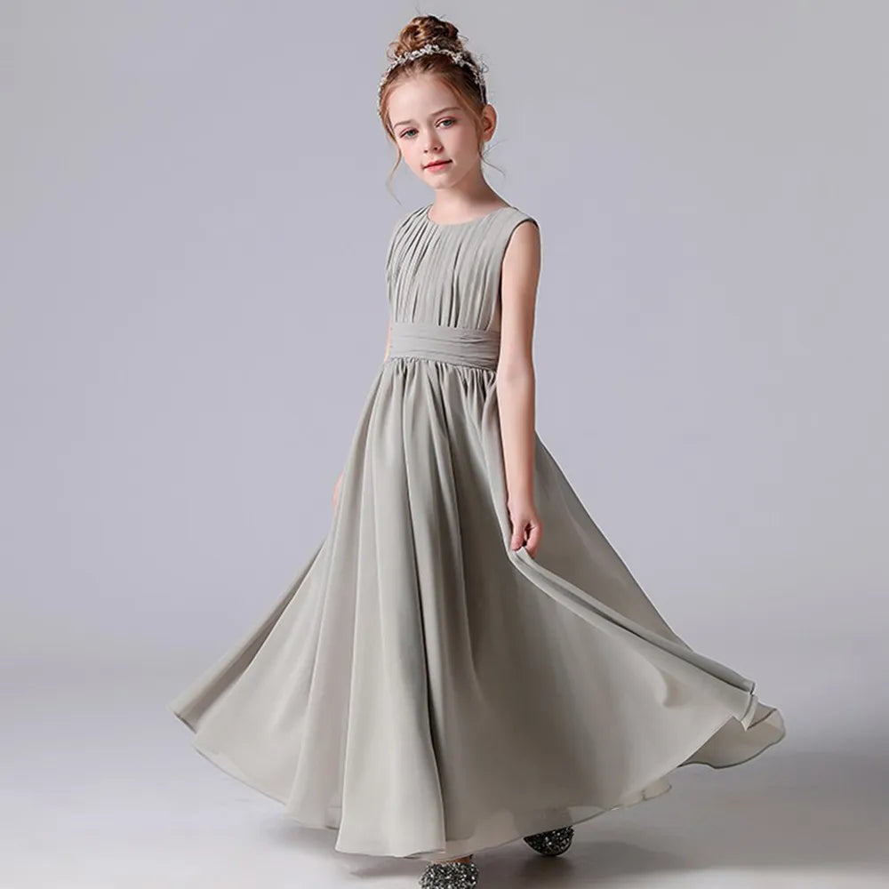 Chiffon Pleated Flower Girl Dresses with Sashes