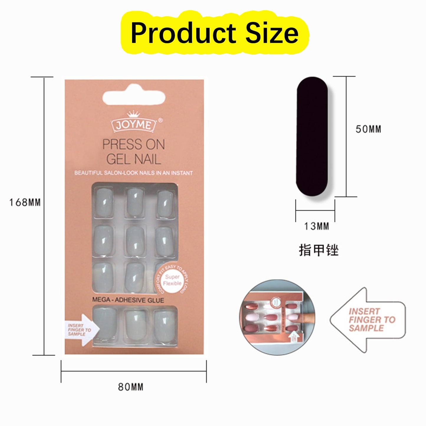 Press on Nails 24pc Nails Art Fake Nail SquareTips False Press on Coffin with Glue Stick Designs Clear Display Short Set Full