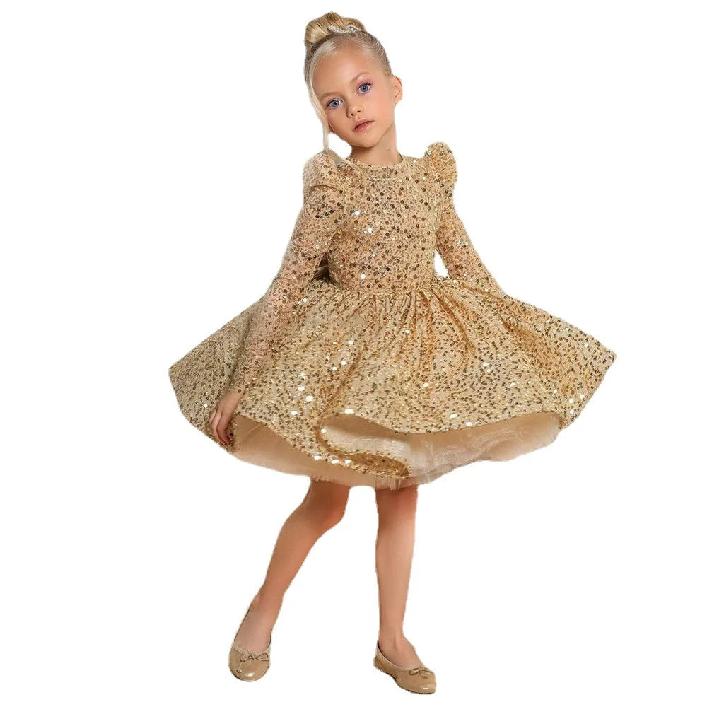 Gold Sequin Princess Flower Girl Dress