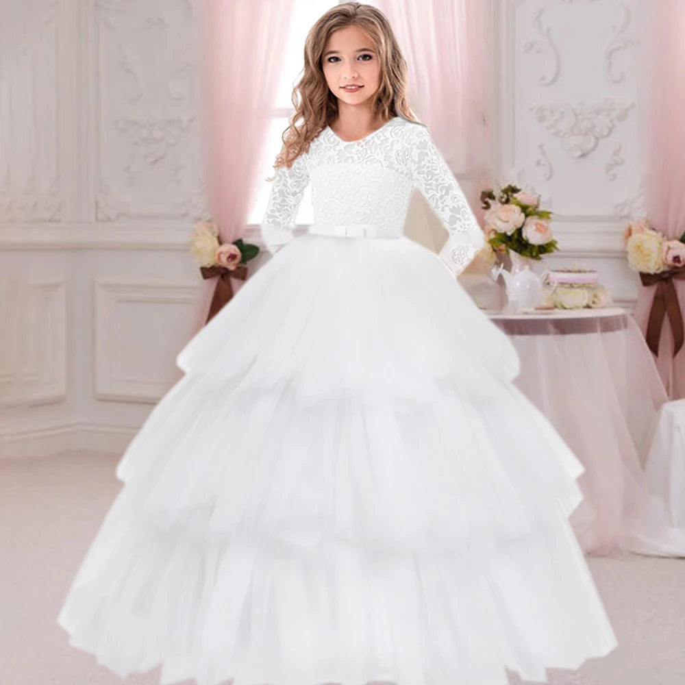 Formal Long White Bridesmaid Girls Dress