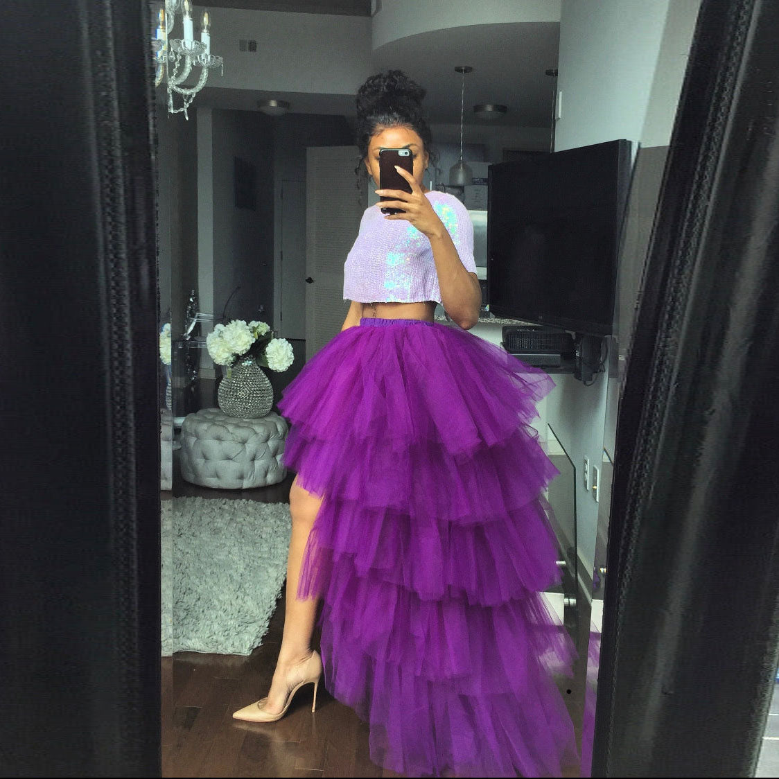 Fashion Hi Low Tiered Tulle Skirts Ruffle Extra Puffy Zipper Waistline