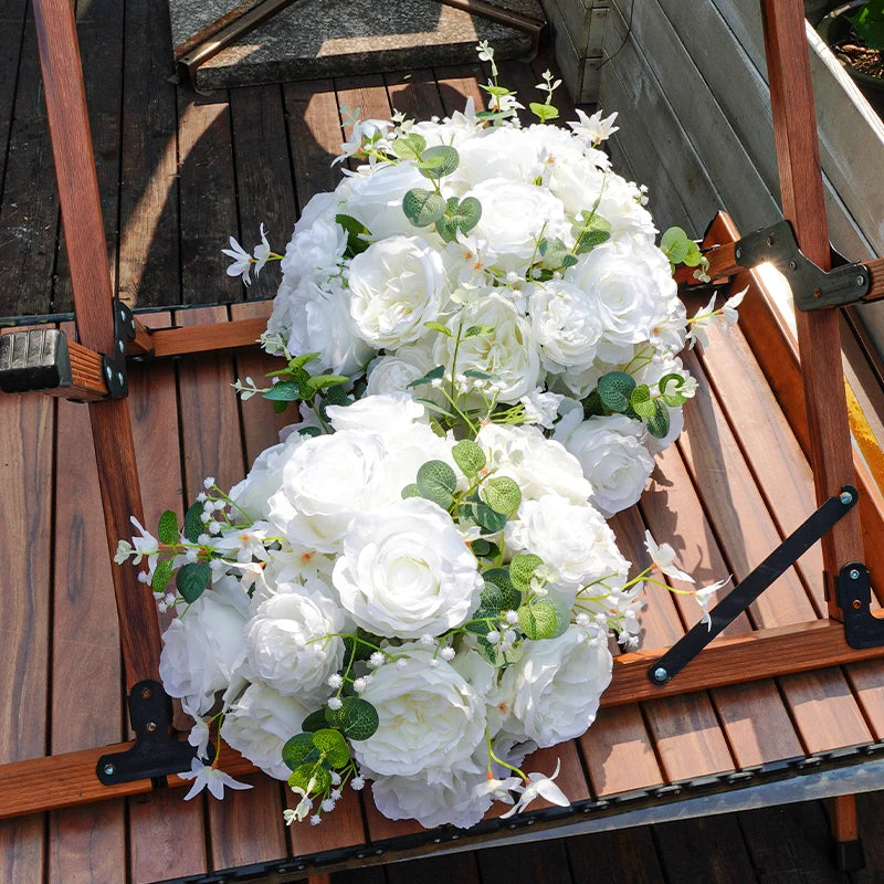 White Baby Breath Rose green leaf Artificial Flower Ball